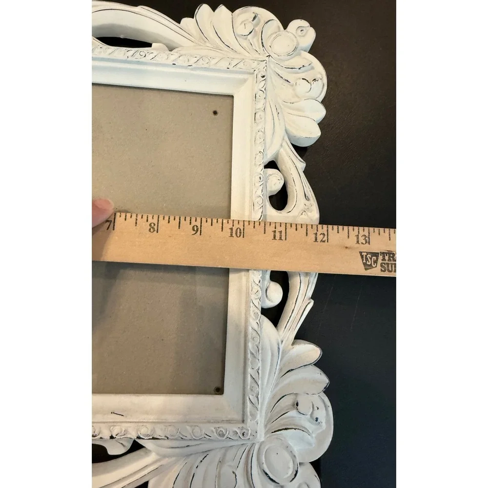 Picture Frame White Ornate Baroque Distressed Scroll Shabby Chic Victorian 8x10